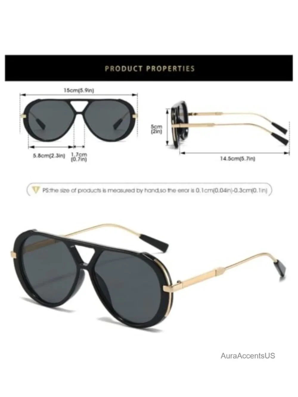 Oversized Aviator Sunglasses UV400 Protection Unisex Retro 70s Style